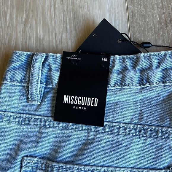 NWT Missguided Denim Riot Hi Rise Mom Jeans Cherub Angels Size 16 16R - Picture 8 of 11